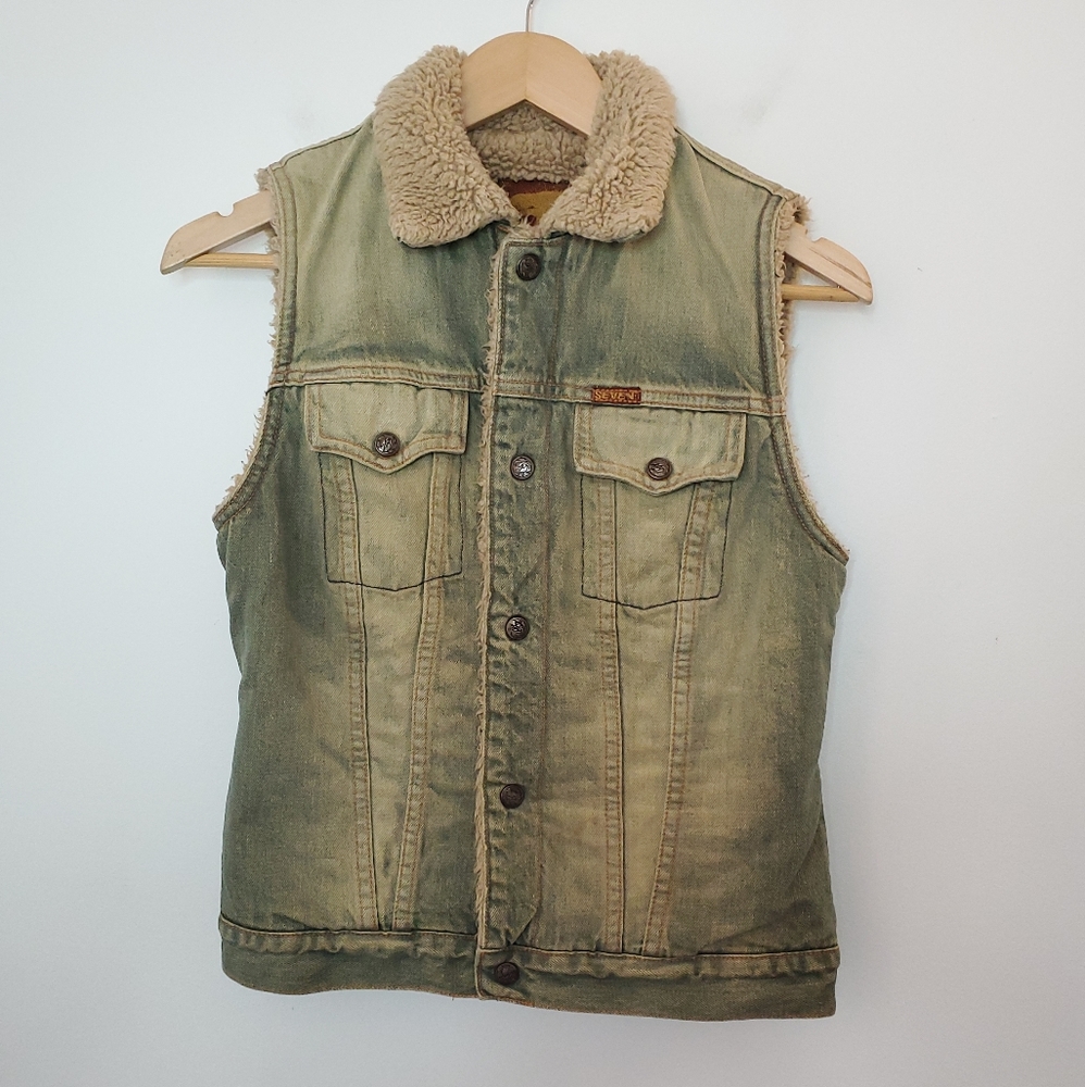 VTG 7 For All Mankind Sherpa Denim Vest S - Picture 1 of 7